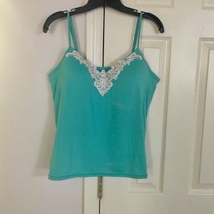 Turquoise Tank Top w/lace detail around neckline